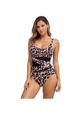 B2PRITY Leopard One Piece Swimsuit Mesh Tummy Control Size S NWT